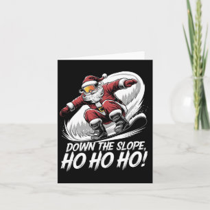 Down Slope Ho Ho Ho Christmas Snowboarding Santa S Card