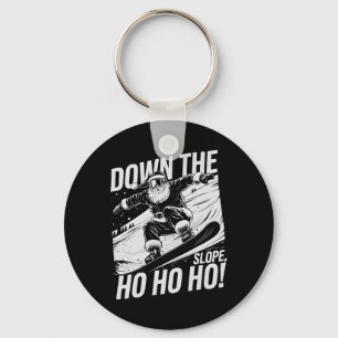 Down Slope Ho Ho Ho Christmas Snowboarding Santa S Keychain