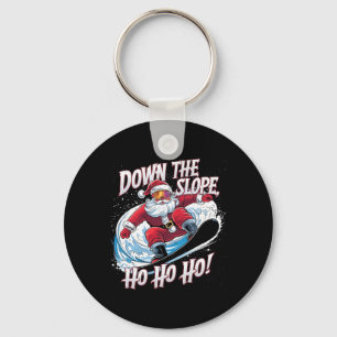 Down Slope Ho Ho Ho Santa Snowboarder Christmas Sn Keychain