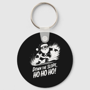 Down Slope Ho Ho Ho Santa Snowboarder Christmas Sn Keychain