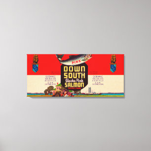 Down South Brand Salmon Label- Seattle, WA Canvas Print