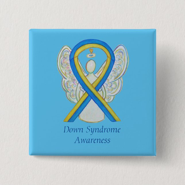 Down Syndrome Angel Awareness Ribbon Pin Buttons (Front)