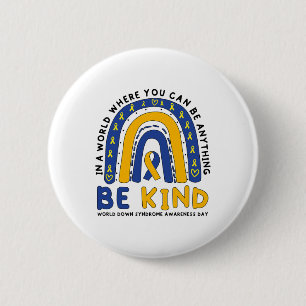 Down Syndrome Awareness Be Kind Blue Yellow Ribbon 2 Inch Round Button