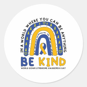 Down Syndrome Awareness Be Kind Blue Yellow Ribbon Classic Round Sticker