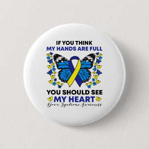 Down Syndrome Awareness Blue And Yellow Ribbon T21 2 Inch Round Button