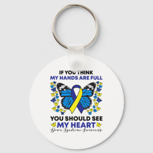 Down Syndrome Awareness Blue And Yellow Ribbon T21 Keychain