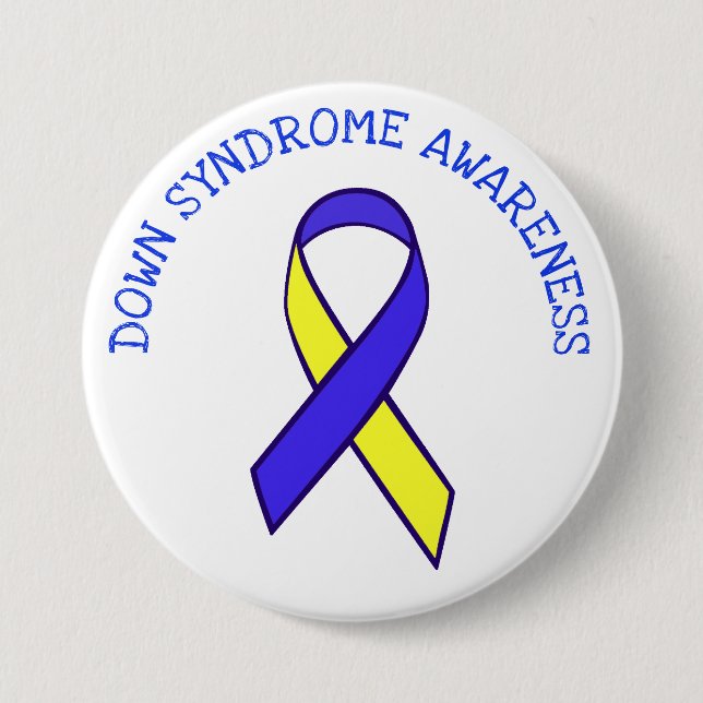 Down Syndrome Awareness Blue Yellow Ribbon Button (Front)