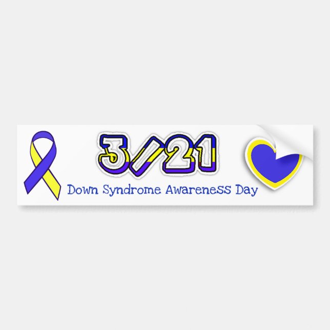 Down Syndrome Awareness Day Ribbon 3/21 Bumper Sticker (Front)