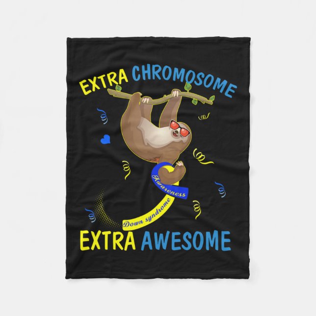 Down Syndrome Awareness Extra Awesome Sloth Gift  Fleece Blanket (Front)
