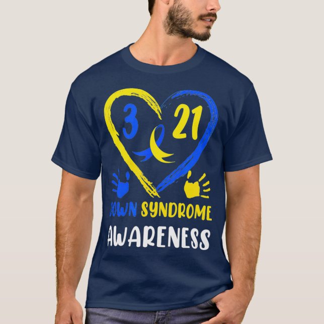 Down Syndrome Awareness Heart Blue Yellow Colour T-Shirt (Front)