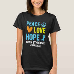 Down Syndrome Awareness Peace Love Hope T21 Yellow T-Shirt