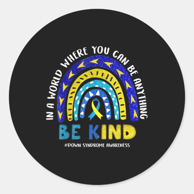 Down Syndrome Awareness Ribbon Boho Rainbow Yellow Classic Round Sticker (Front)