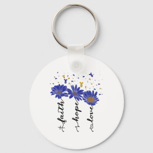 Down Syndrome Awareness Ribbon Sunflowers Faith Ho Keychain