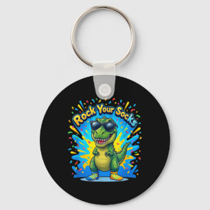Down Syndrome Awareness Rock Socks T-Rex Dinosaur Keychain