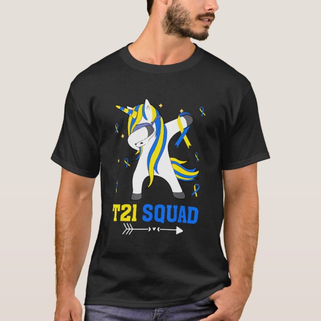 Down Syndrome Awareness T21 Squad Dabbing Unicorn T-Shirt (Front)