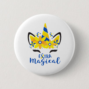 Down Syndrome Awareness Unicorn Girl Mom Extra Mag 2 Inch Round Button