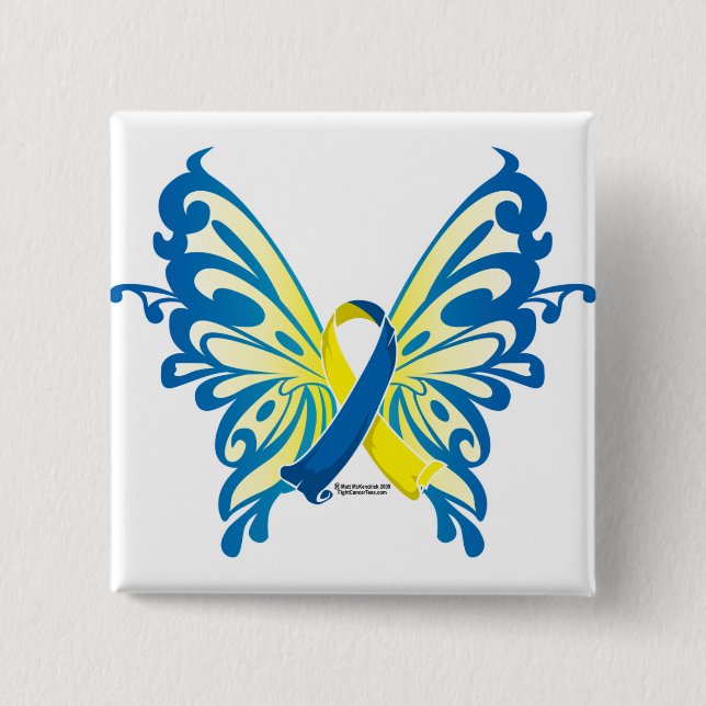 Down Syndrome Butterfly Ribbon 2 Inch Square Button (Front)