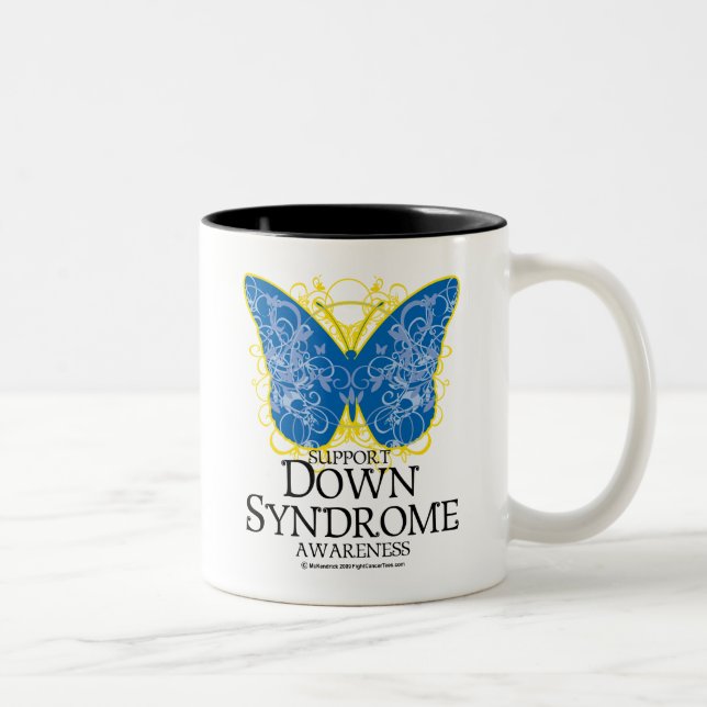 Down Syndrome Butterfly Two-Tone Coffee Mug (Right)