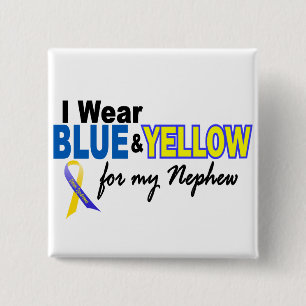 Down Syndrome I Wear Blue & Yellow For My Nephew 2 Inch Square Button