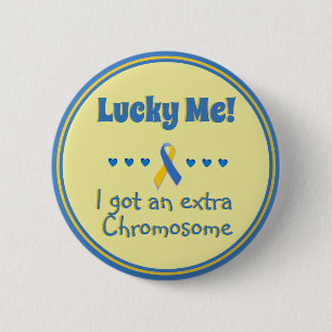 Down Syndrome  Lucky Me! Extra Chromosome - Hearts 2 Inch Round Button