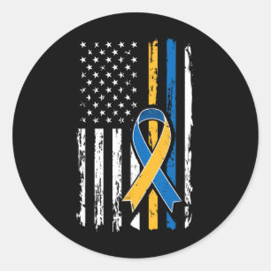 Down Syndrome Men Women Kids American Usa Flag Classic Round Sticker