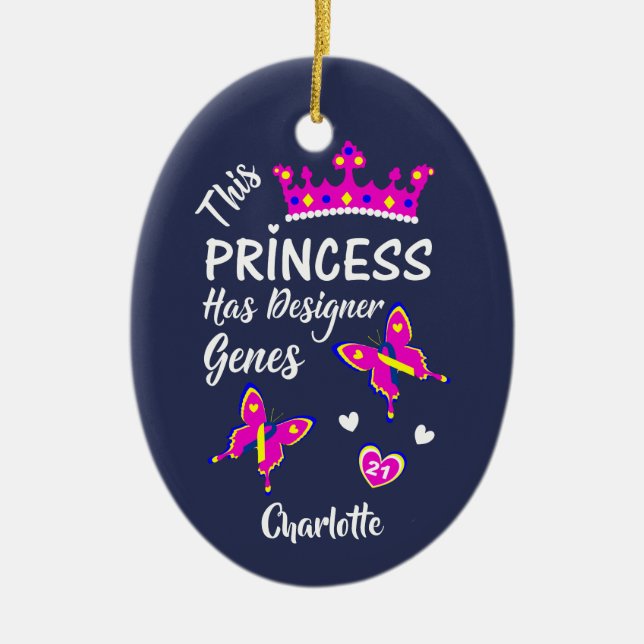 Down Syndrome Princess Cute Personalized Ceramic Ornament (Front)
