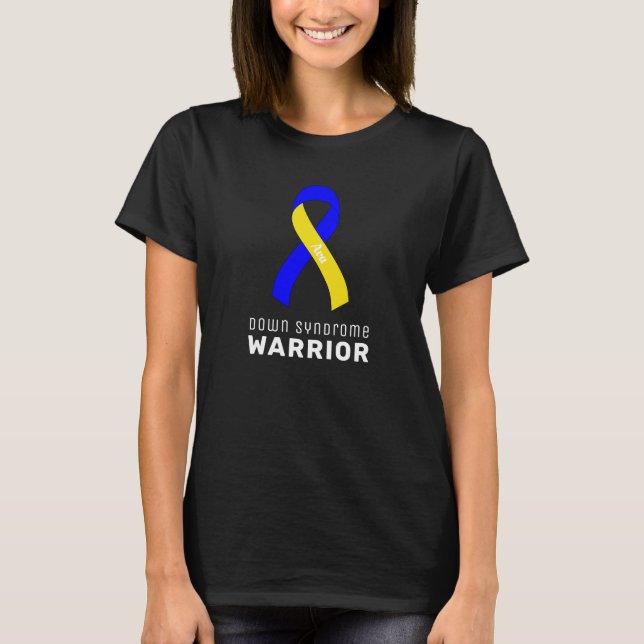 Down Syndrome Ribbon Black T-Shirt (Front)