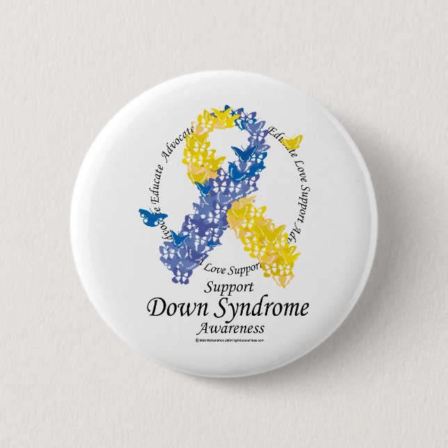 Down Syndrome Ribbon of Butterflies 2 Inch Round Button (Front)