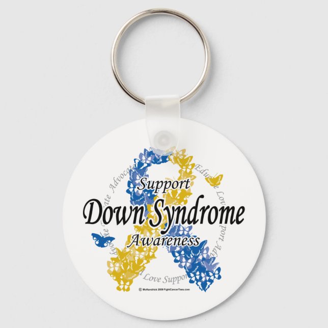 Down Syndrome Ribbon of Butterflies 2 Keychain (Front)