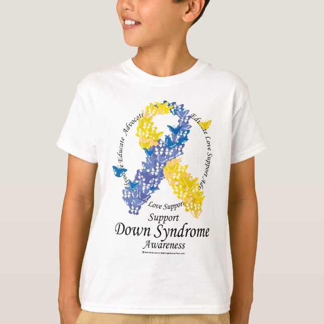Down Syndrome Ribbon of Butterflies T-Shirt (Front)