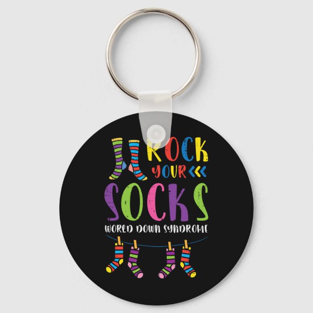 Down Syndrome Rock Your Socks Awareness Men Women  Keychain (Front)