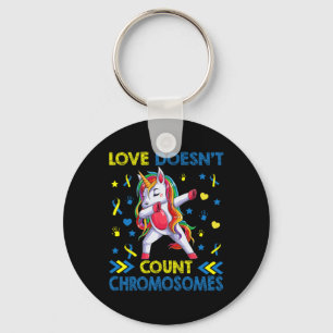 Down Syndrome Unicorn Love Doesn't Count Chromosom Keychain