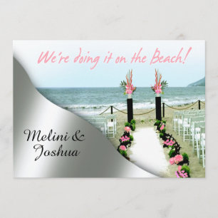 Down the Aisle Pink Grey Silver Beach Wedding Invitation