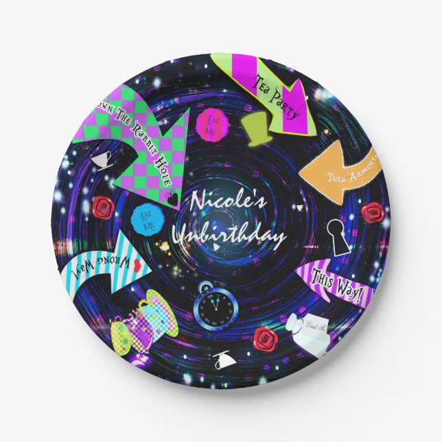 Down the Rabbit Hole Alice in Wonderland Party Paper Plate (Front)