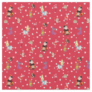 Down the Rabbit Hole, Alice on Red and White Heart Fabric