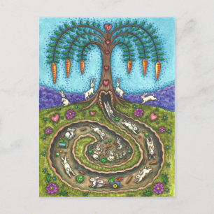 DOWN THE RABBIT HOLE, CARROT WILLOW TREE FOLK ART POSTCARD