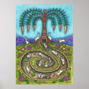 DOWN THE RABBIT HOLE, CARROT WILLOW TREE FOLK ART POSTER