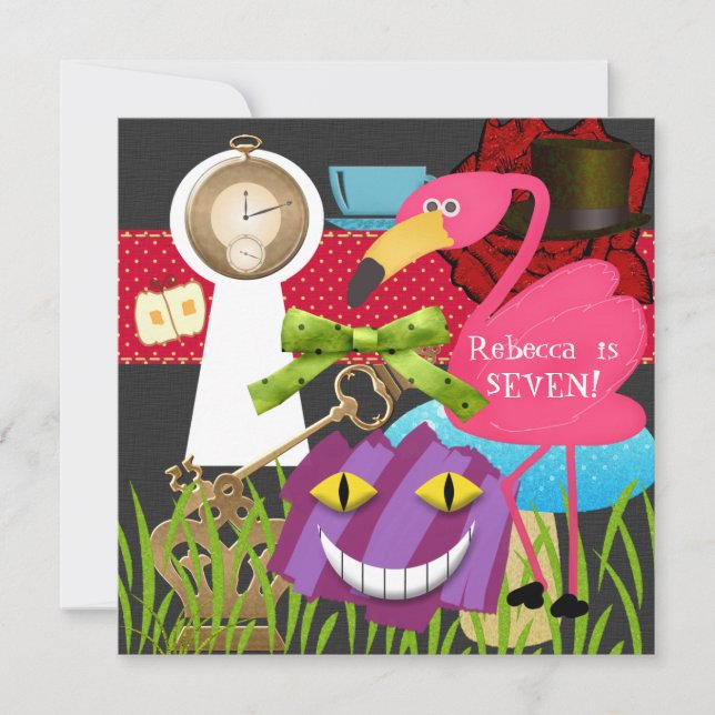 Down The Rabbit Hole Wonderland Birthday Invite (Front)