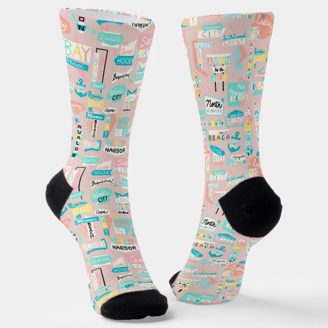Down the Shore NJ Beach Themed Socks (Angled)