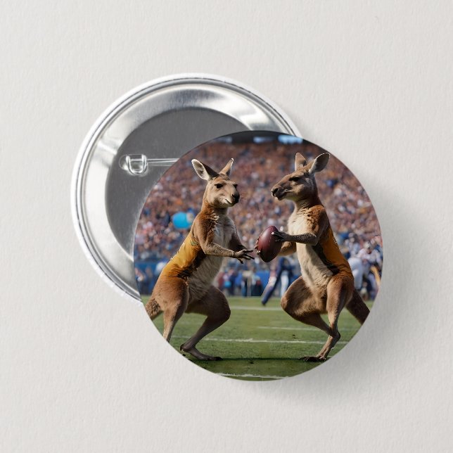 "Down Under Action: Kangaroos Playing Aussie Rules 2 Inch Round Button (Front & Back)