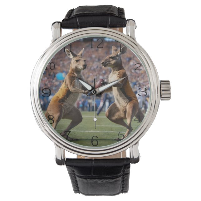 "Down Under Action: Kangaroos Playing Aussie Rules Watch (Front)