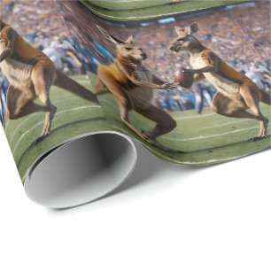 "Down Under Action: Kangaroos Playing Aussie Rules Wrapping Paper