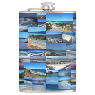 Down Under : Australian Beaches Photo Collage, Hip Flask
