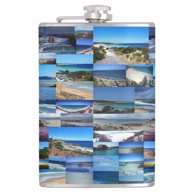 Down Under : Australian Beaches Photo Collage, Hip Flask (Front)