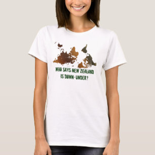 DOWN-UNDER UPSIDE-DOWN Funny NZ WORLD MAP T-Shirt