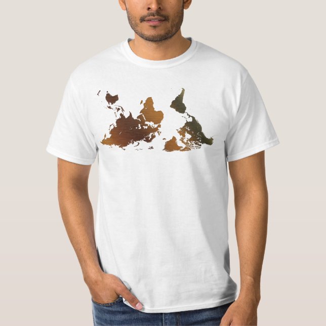 DOWN-UNDER UPSIDE-DOWN Funny WORLD MAP T-Shirt (Front)