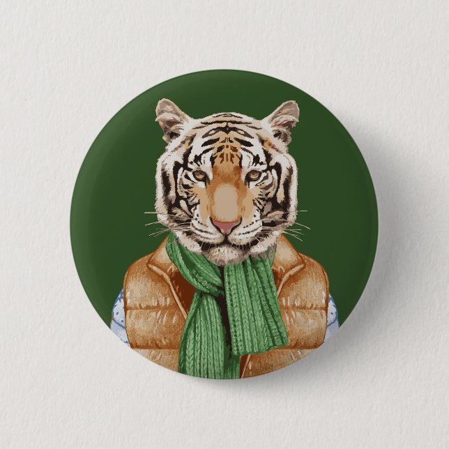 Down Vest Tiger 2 Inch Round Button (Front)
