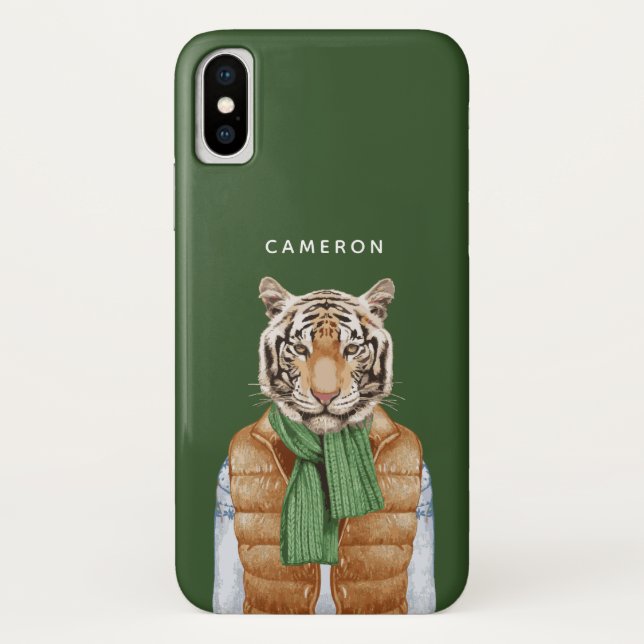 Down Vest Tiger | Add Your Name Case-Mate iPhone Case (Back)