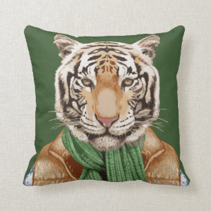 Down Vest Tiger Throw Pillow