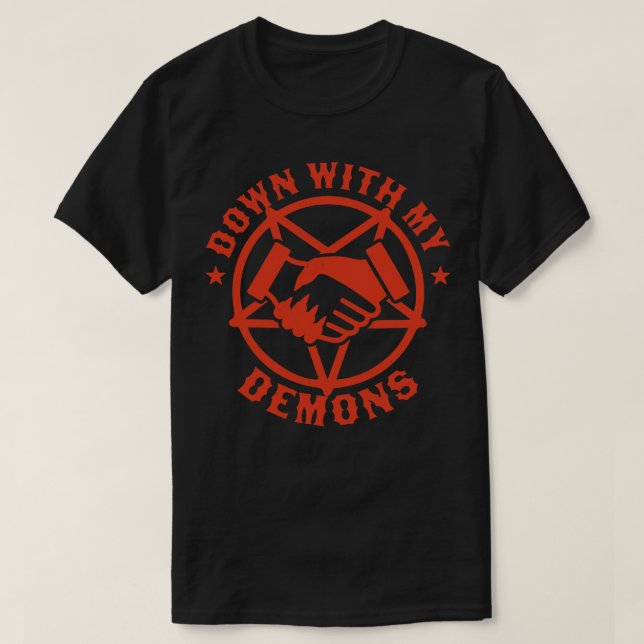 Down With My Demons Deal Handshake Gothic Goth Ret T-Shirt (Design Front)
